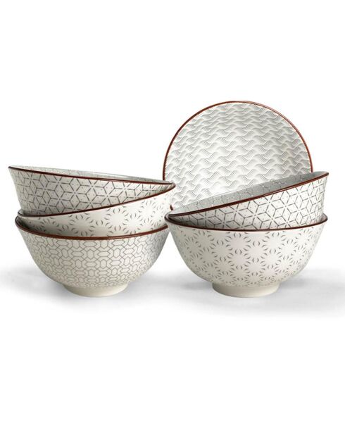 6 kleine, grau/weiße Slow-Porzellanschalen, D.11 cm