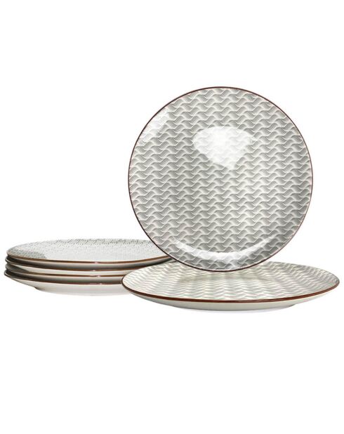 Dessertteller aus Porzellan, langsam, grau/weiß, Durchmesser 20 cm, 6 Stück