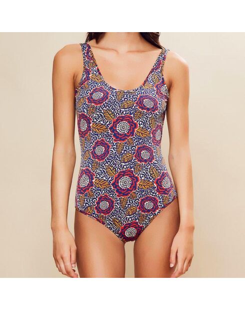 Bañador Angèle de una sola pieza con estampado azul marino, amarillo y crudo