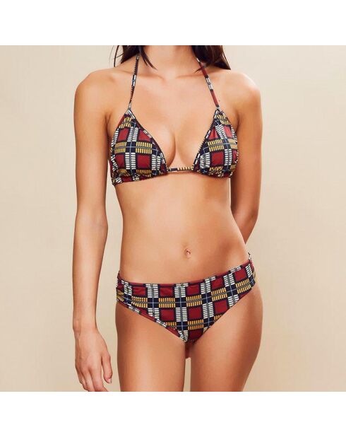 Top de baño Arielle con estampado burdeos, negro y amarillo