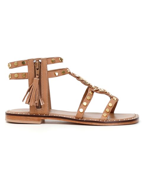 Camel/gouden leren sandalen van Rana