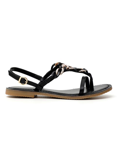 Schwarz/goldene Vimala Ledersandalen