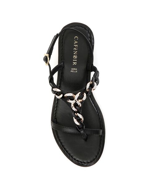 Schwarz/goldene Vimala Ledersandalen