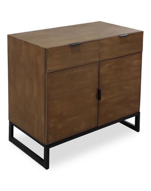 Commode 2 tiroirs et 2 portes battantes Panara chêne clair - 79x44x76 cm