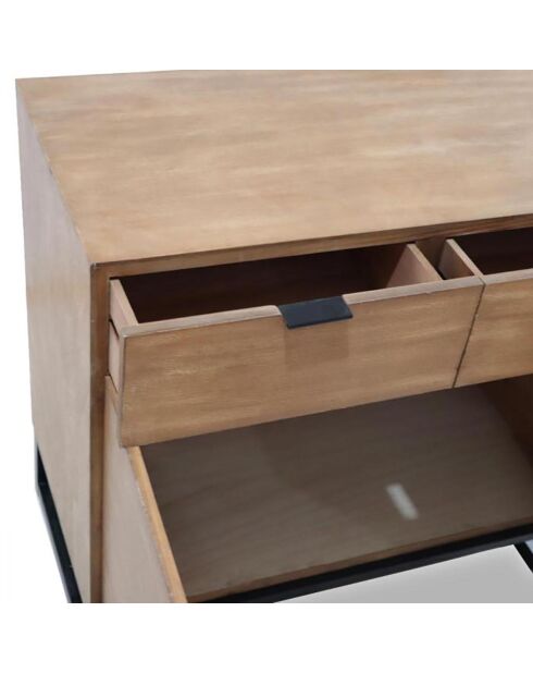 Commode 2 tiroirs et 2 portes battantes Panara chêne clair - 79x44x76 cm
