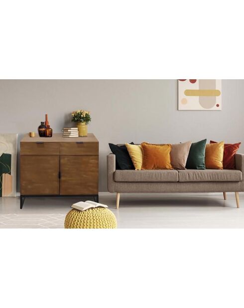 Commode 2 tiroirs et 2 portes battantes Panara chêne clair - 79x44x76 cm
