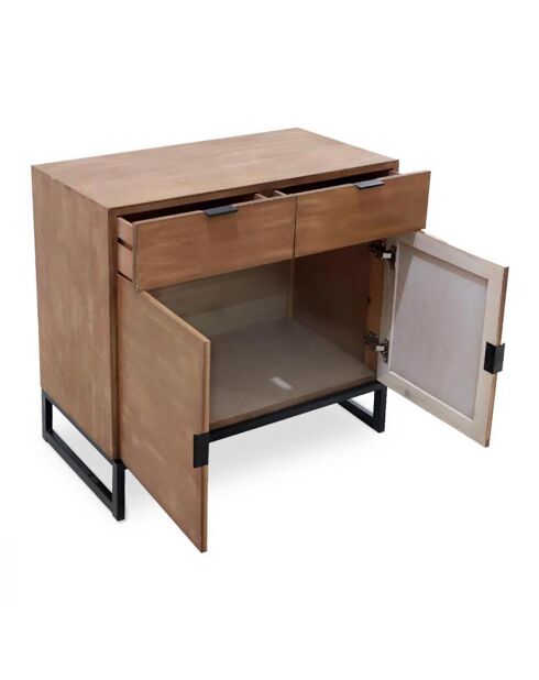Commode 2 tiroirs et 2 portes battantes Panara chêne clair - 79x44x76 cm