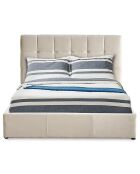 Luftani Doppelbett mit Hubgestell Beiger Samt - 160x200 cm