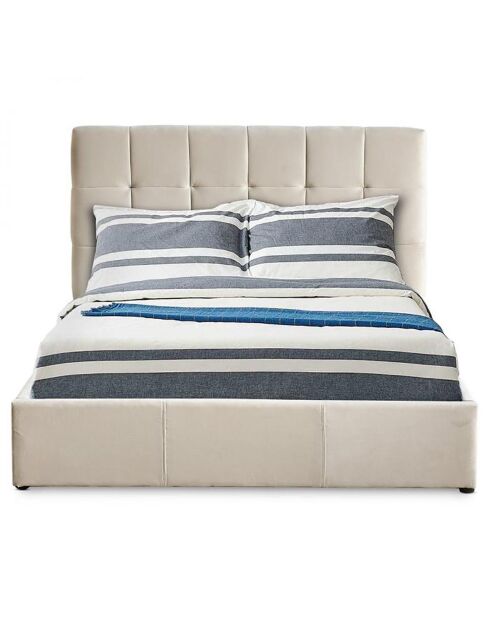 Cama doble Luftani con base elevable de terciopelo beige - 160x200 cm