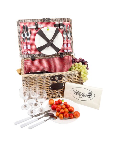 Panier à pique-nique en Osier Sully Vichy rouge - 4 Personnes