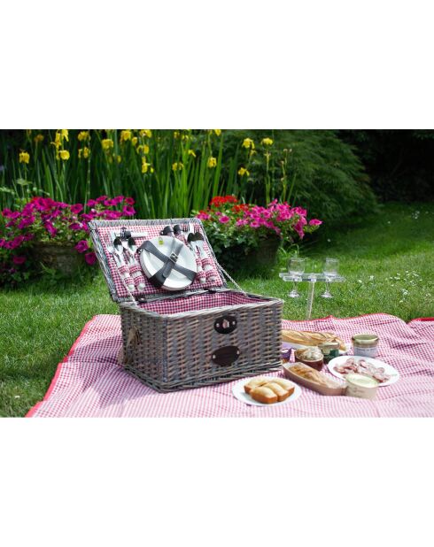 Panier à pique-nique en Osier Sully Vichy rouge - 4 Personnes