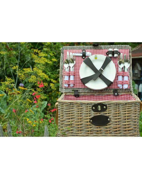 Panier à pique-nique en Osier Sully Vichy rouge - 4 Personnes