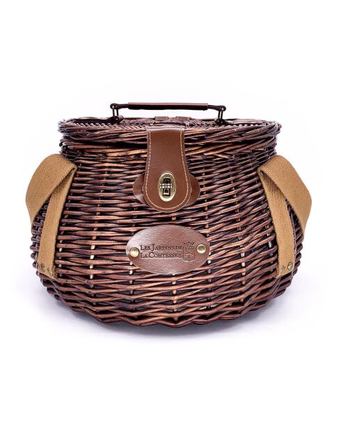 Panier à pique-nique Tuileries 2 personnes osier brun bleu marine - 40x40x25 cm