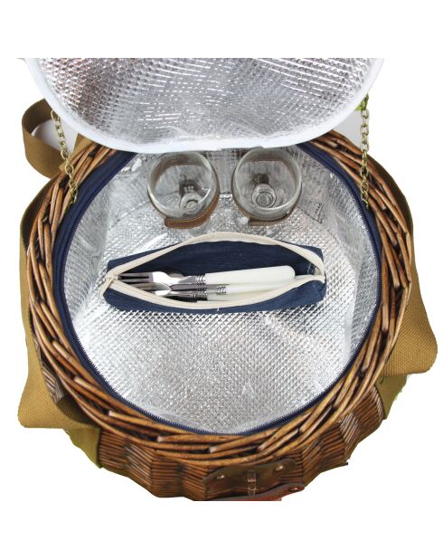 Panier à pique-nique Tuileries 2 personnes osier brun bleu marine - 40x40x25 cm