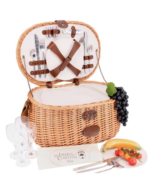 Cestino da picnic Vendôme per 4 persone in vimini beige naturale - 47x30x24 cm