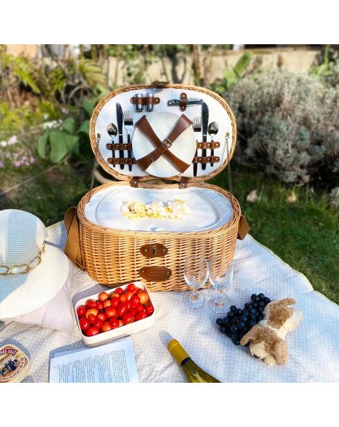 Cestino da picnic Vendôme per 4 persone in vimini beige naturale - 47x30x24 cm