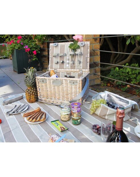 Cestino da picnic Polo Club in vimini con strisce tortora/marrone - 4 persone