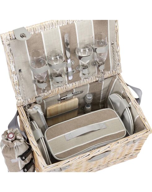 Cestino da picnic Polo Club in vimini con strisce tortora/marrone - 4 persone