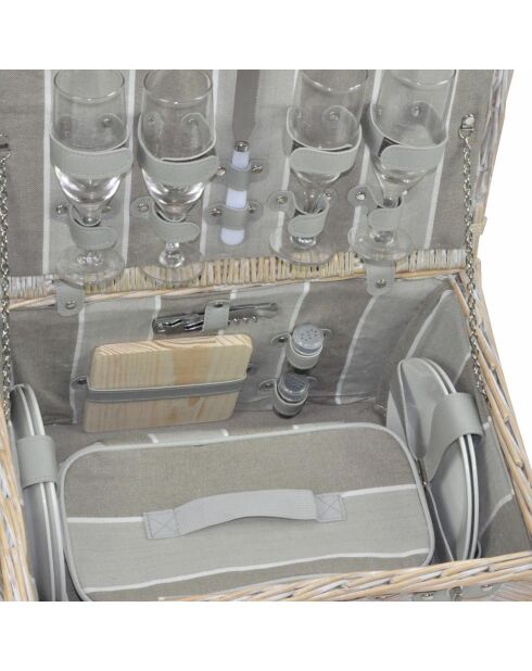 Cestino da picnic Polo Club in vimini con strisce tortora/marrone - 4 persone