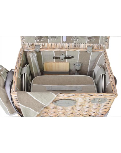 Cestino da picnic Polo Club in vimini con strisce tortora/marrone - 4 persone