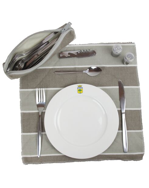 Cestino da picnic Polo Club in vimini con strisce tortora/marrone - 4 persone