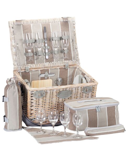 Cestino da picnic Polo Club in vimini con strisce tortora/marrone - 4 persone
