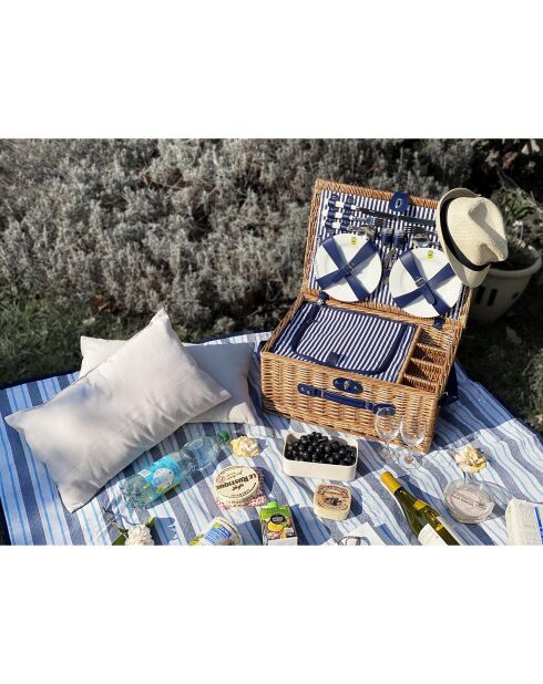 Cestino da picnic Fontainebleau in vimini con strisce blu/bianche - 4 persone