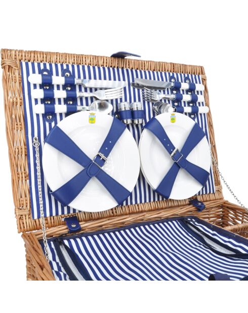 Cestino da picnic Fontainebleau in vimini con strisce blu/bianche - 4 persone