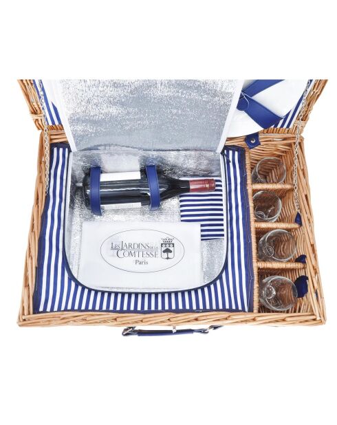 Cestino da picnic Fontainebleau in vimini con strisce blu/bianche - 4 persone