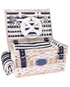 Marineblauer Picknickkorb aus Weidengeflecht mit blau/weißen Streifen — 4 Personen