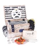 Marineblauer Picknickkorb aus Weidengeflecht mit blau/weißen Streifen — 4 Personen