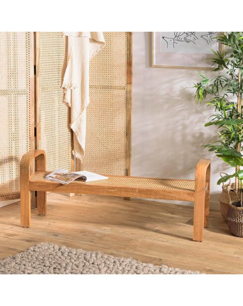 Banc 2 places marron de mindi et rotin naturel Eden marron - 135x38x54 cm