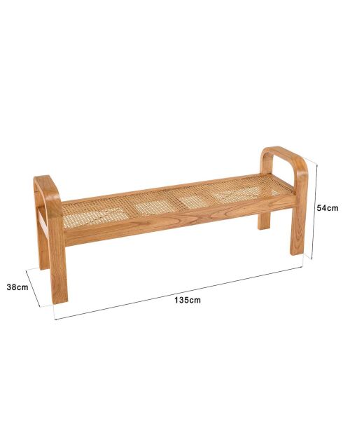 Banc 2 places marron de mindi et rotin naturel Eden marron - 135x38x54 cm