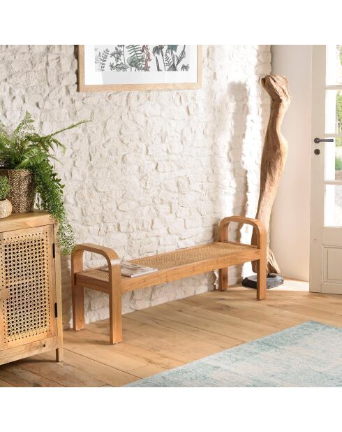 Banc 2 places marron de mindi et rotin naturel Eden marron - 135x38x54 cm