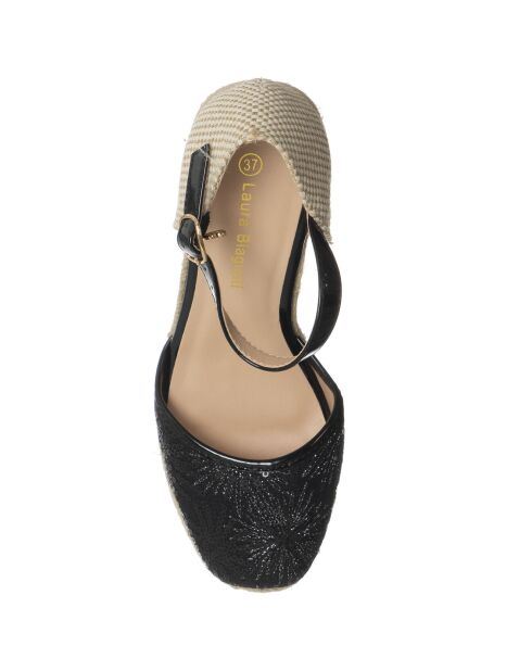 Espadrilles Compensées Vertina noir/beige - Talon 8.5 cm