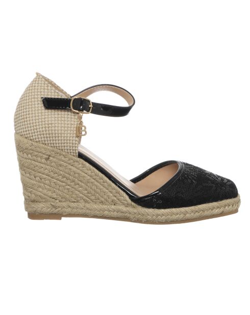 Espadrilles Compensées Vertina noir/beige - Talon 8.5 cm