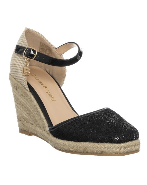Espadrilles Compensées Vertina noir/beige - Talon 8.5 cm