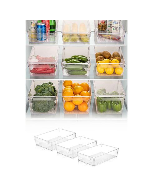 3 transparante koelkastopbergers - 20x32,5x7 cm