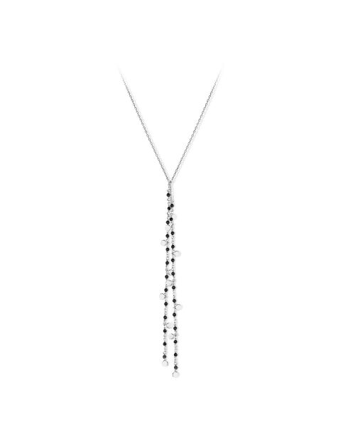 Sautoir Cravate en Argent rhodié & Spinelle noire