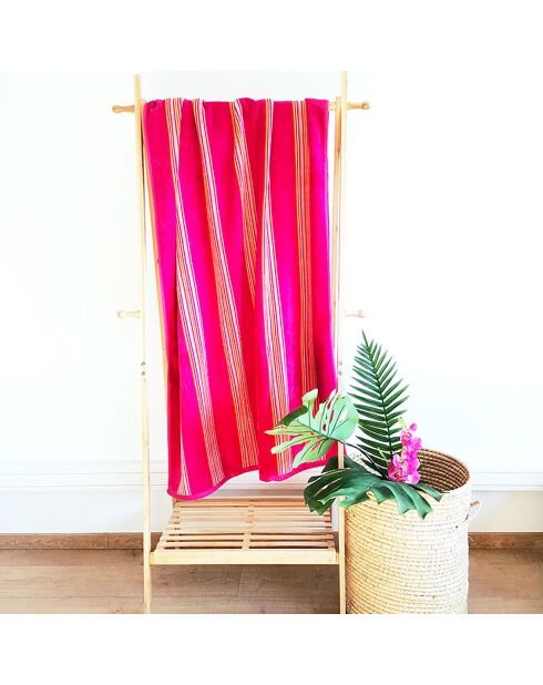 Drap de plage velours jacquard Milong fuchsia  - 90x170 cm