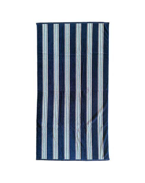 Drap de plage velours jacquard Milonga bleu marine  - 90x170 cm