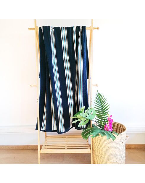 Drap de plage velours jacquard Milonga bleu marine  - 90x170 cm