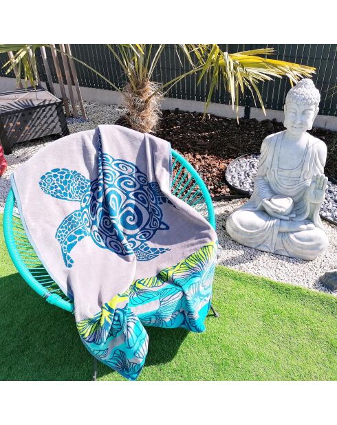 Drap de plage velours jacquard Playamar bleu - 100x175 cm