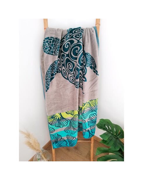 Drap de plage velours jacquard Playamar bleu - 100x175 cm