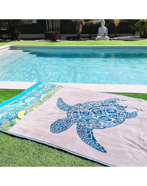 Drap de plage velours jacquard Playamar bleu - 100x175 cm