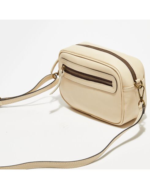 Sac bandoulière en Velours de Cuir Maelys beige - 22.5x7x16 cm