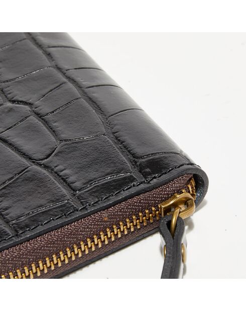 Portefeuille en Cuir croco Barbara noir - 20x11x2 cm