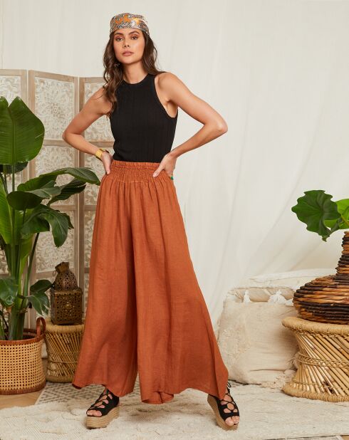 Pantaloni Johana tabacco 100% lino