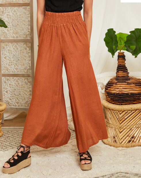Pantaloni Johana tabacco 100% lino