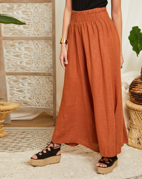 Pantaloni Johana tabacco 100% lino